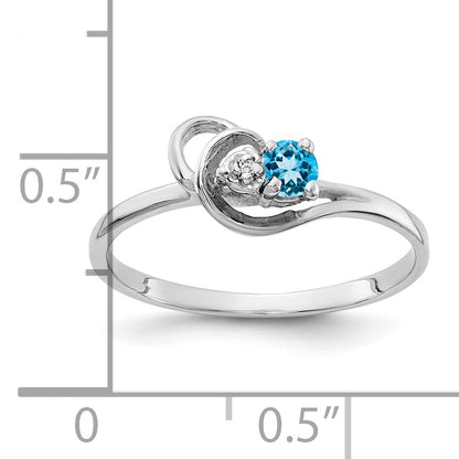 Solid 14k White Gold 3mm Simulated Blue Topaz VS CZ Ring