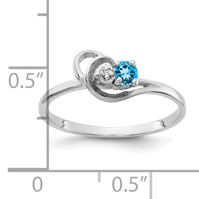 Solid 14k White Gold 3mm Simulated Blue Topaz AA CZ Ring