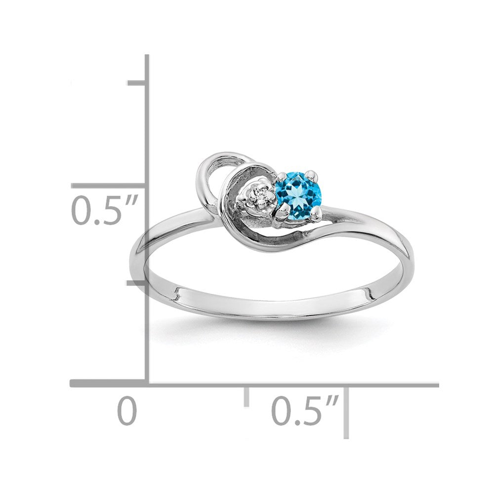 Solid 14k White Gold 3mm Simulated Blue Topaz A CZ Ring