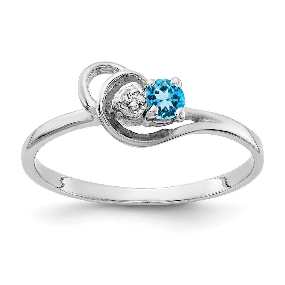 Solid 14k White Gold 3mm Simulated Blue Topaz A CZ Ring