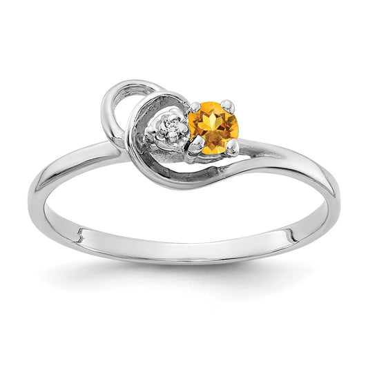Solid 14k White Gold 3mm Simulated Citrine AAA CZ Ring