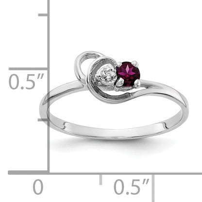 Solid 14k White Gold 3mm Rhodolite Simulated Garnet VS CZ Ring