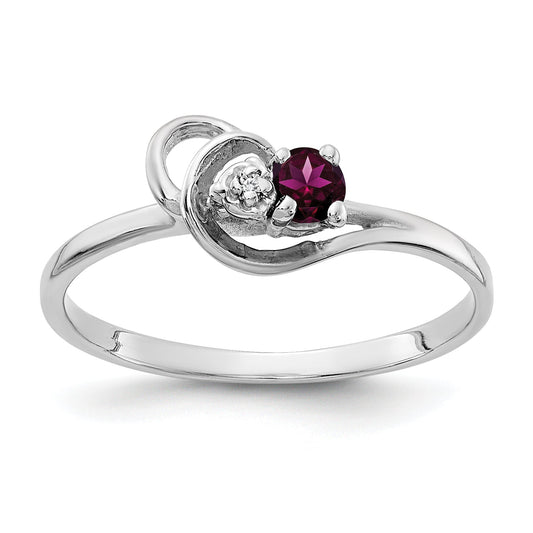 Solid 14k White Gold 3mm Rhodolite Simulated Garnet AA CZ Ring