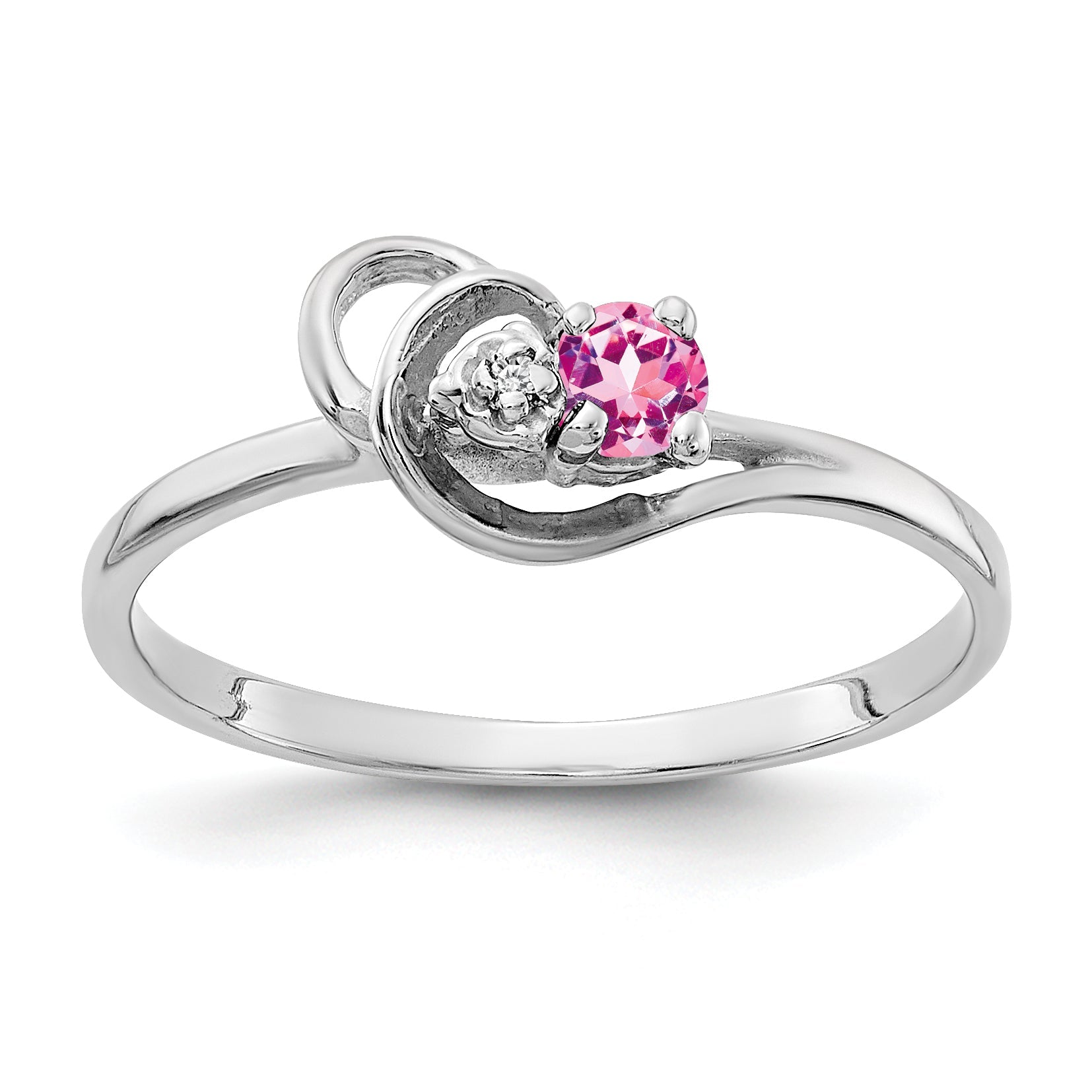 Solid 14k White Gold 3mm PinK Simulated Sapphire AA CZ Ring