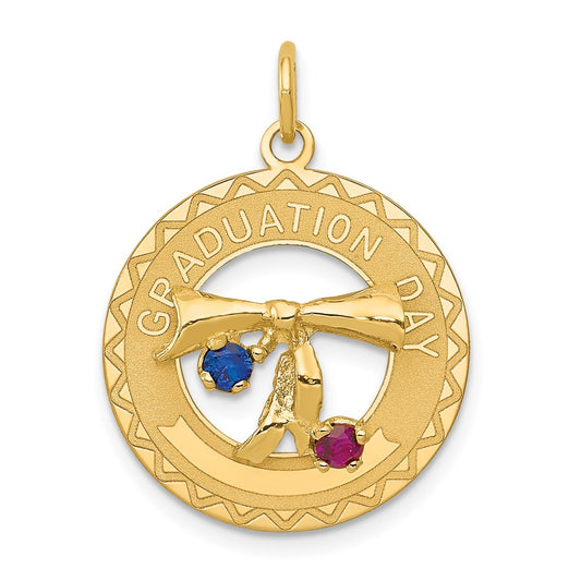 14k Yellow Gold Graduation Day Charm with Synthetic Stones Charm