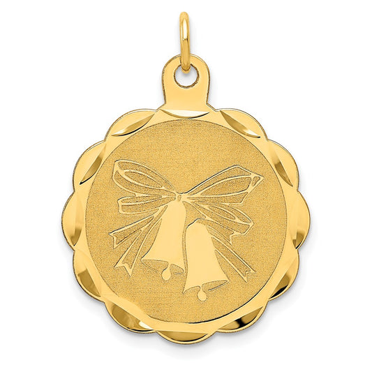 14k Yellow Gold Wedding Bells Engraveable Disc Charm