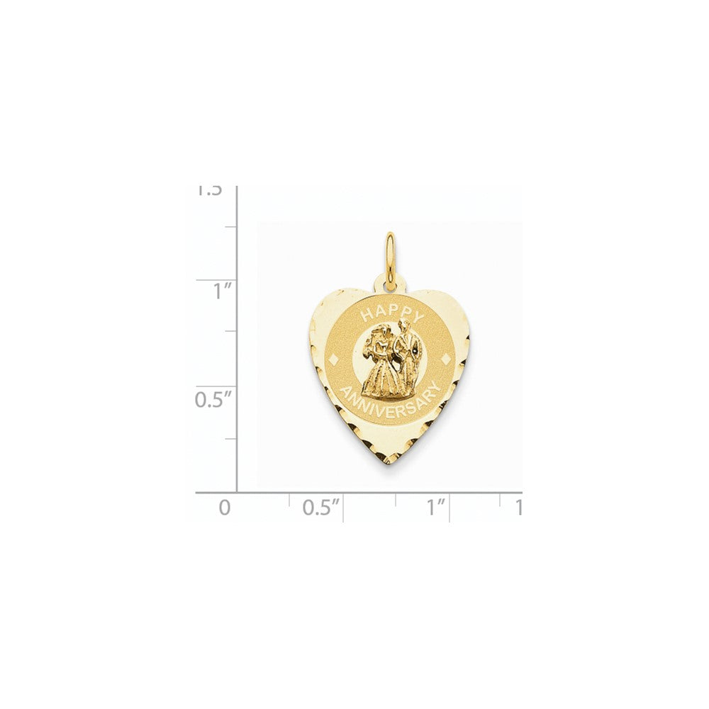 14k Yellow Gold Happy Anniversary with Bride & Groom Heart Disc Charm