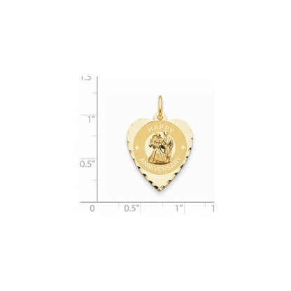 14k Yellow Gold Happy Anniversary with Bride & Groom Heart Disc Charm
