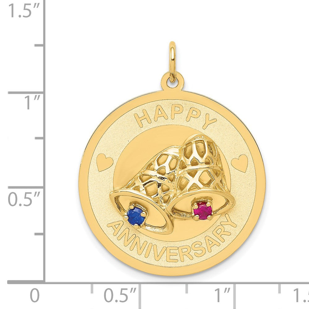 14k Yellow Gold HAPPY ANNIVERSARY Blue and Red CZ w/ Bells Charm
