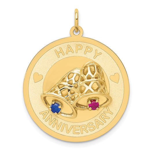 14k Yellow Gold HAPPY ANNIVERSARY Blue and Red CZ w/ Bells Charm