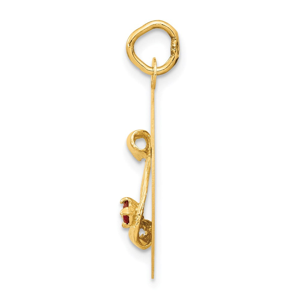 14k Yellow Gold GRADUATION DAY Charm with Red Synthetic Stone Charm