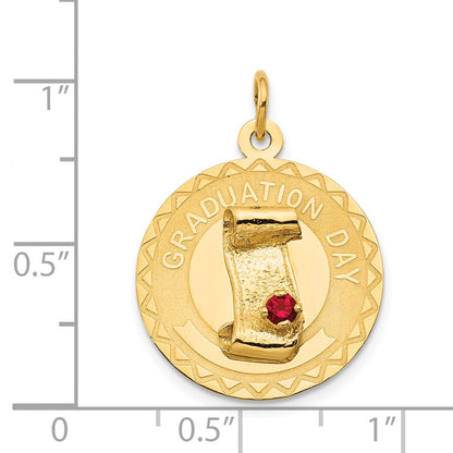 14k Yellow Gold GRADUATION DAY Charm with Red Synthetic Stone Charm