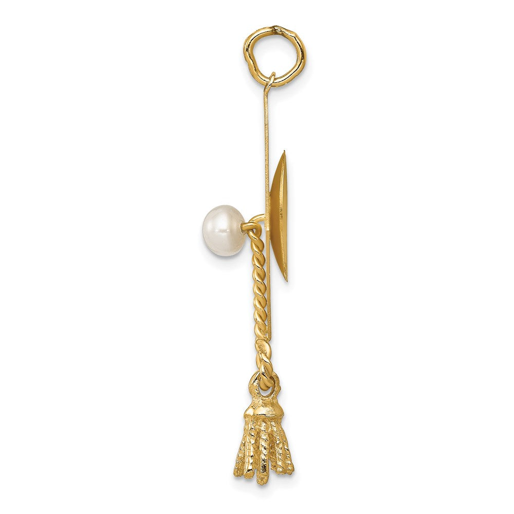 14k Yellow Gold Graduation Cap with FW Cultured Pearl Charm