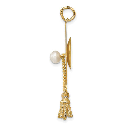 14k Yellow Gold Graduation Cap with FW Cultured Pearl Charm