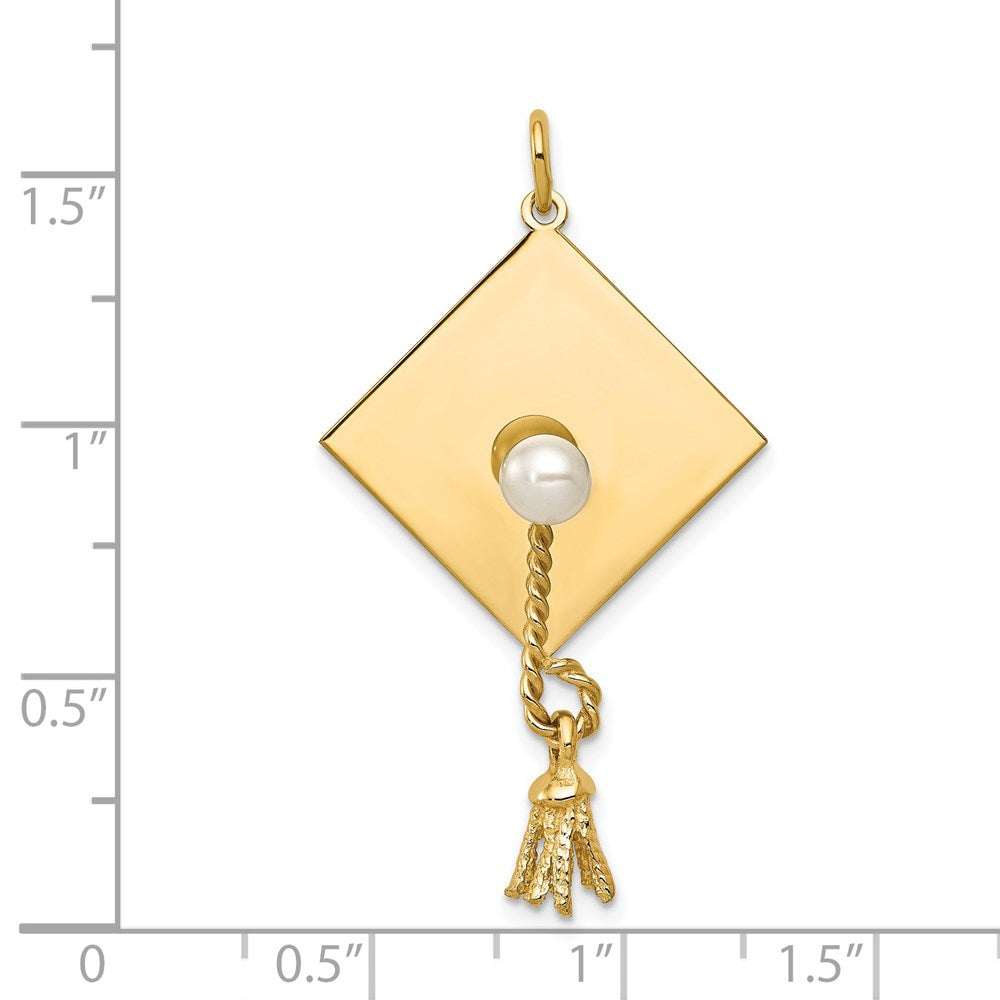 14k Yellow Gold Graduation Cap with FW Cultured Pearl Charm