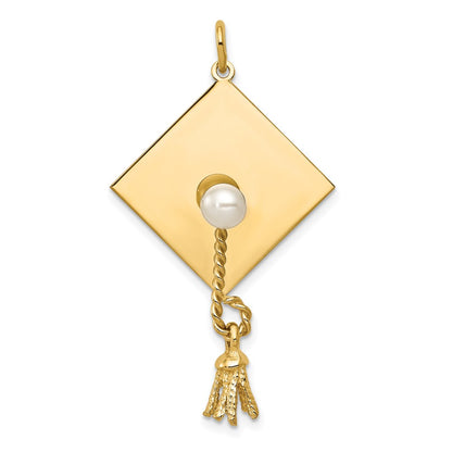 14k Yellow Gold Graduation Cap with FW Cultured Pearl Charm
