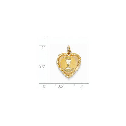 14k Yellow Gold Holy Communion Heart Disc Charm