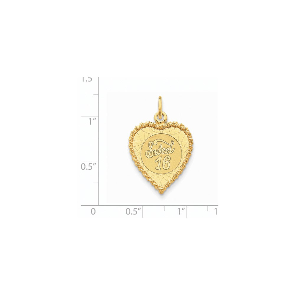 14k Yellow Gold Sweet Sixteen Heart Disc Charm