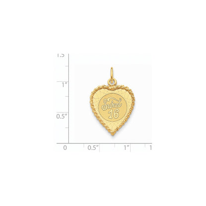 14k Yellow Gold Sweet Sixteen Heart Disc Charm