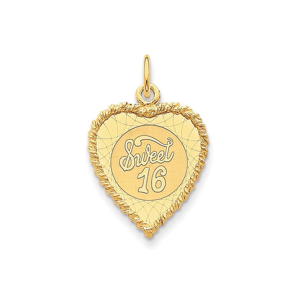 14k Yellow Gold Sweet Sixteen Heart Disc Charm