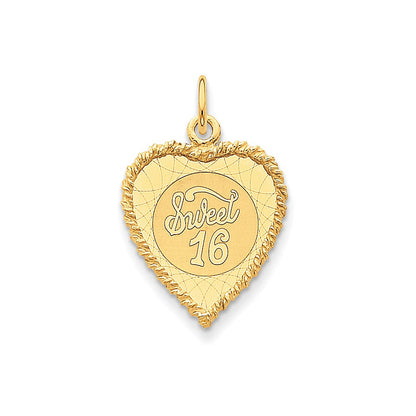 14k Yellow Gold Sweet Sixteen Heart Disc Charm