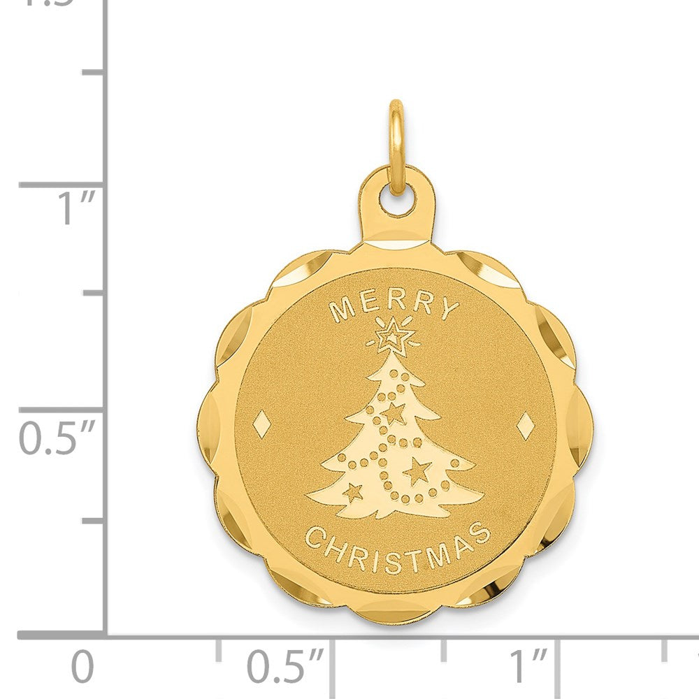 14k Yellow Gold Merry Christmas Disc Charm