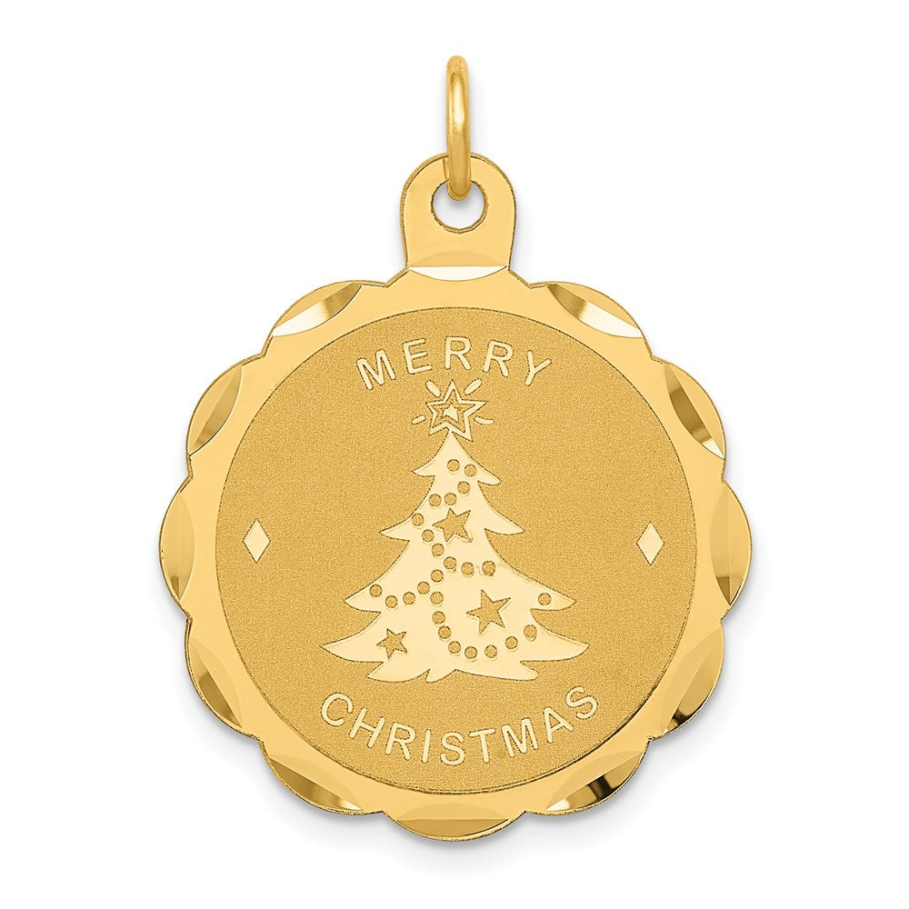 14k Yellow Gold Merry Christmas Disc Charm