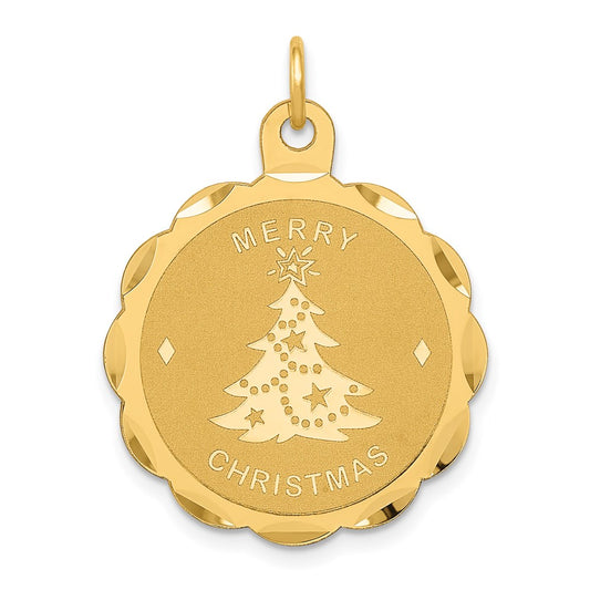 14k Yellow Gold Merry Christmas Disc Charm