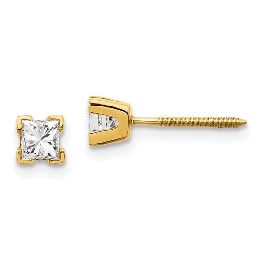 14k AA Quality Complete Princess cut Diamond Stud Ear