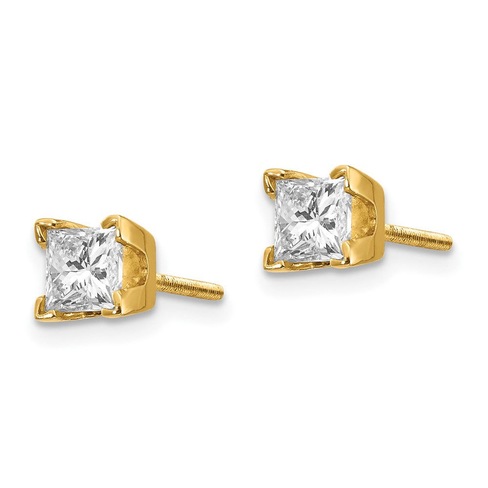14k AA Quality Complete Princess cut Diamond Stud Ear