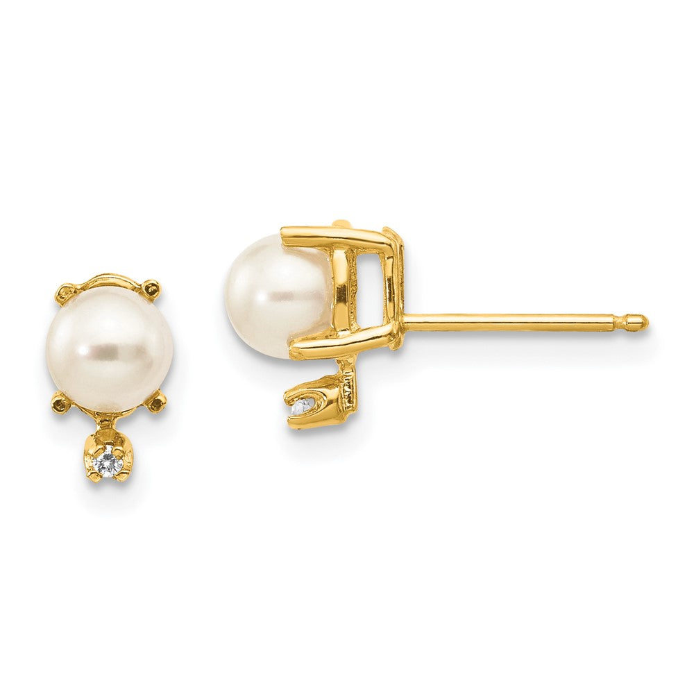 14k Diamond and FW Cultured Pearl Birthstone Earrings