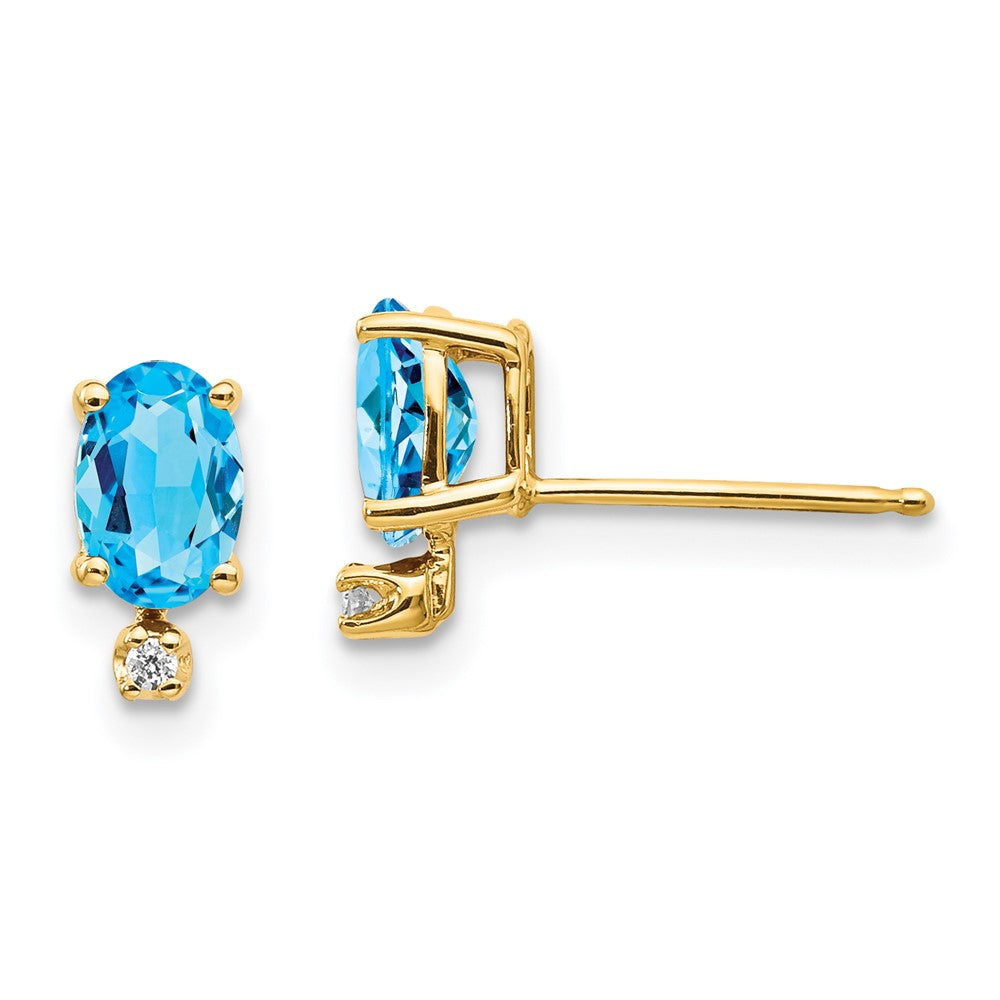 14k Diamond and Blue Topaz Birthstone Earrings