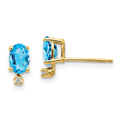 14k Diamond and Blue Topaz Birthstone Earrings