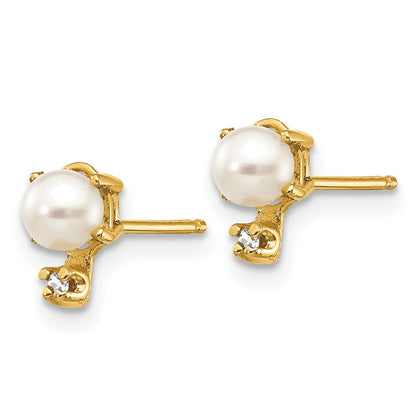 14k Diamond and FW Cultured Pearl Birthstone Earrings