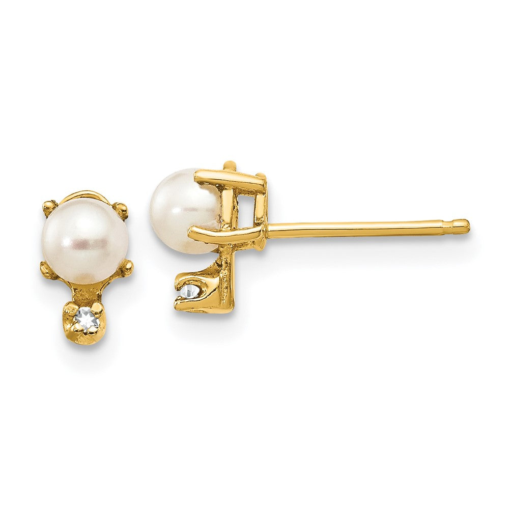 14k Diamond and FW Cultured Pearl Birthstone Earrings