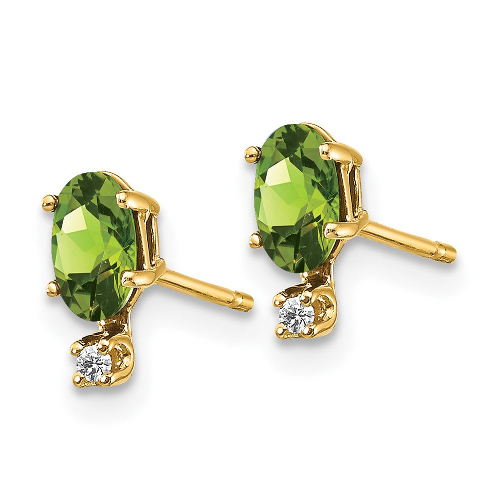14k Diamond and Peridot Birthstone Earrings