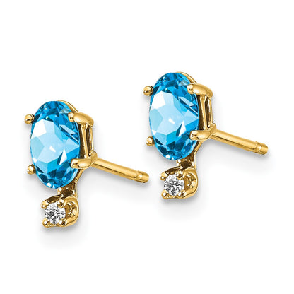 14k Diamond and Blue Topaz Birthstone Earrings