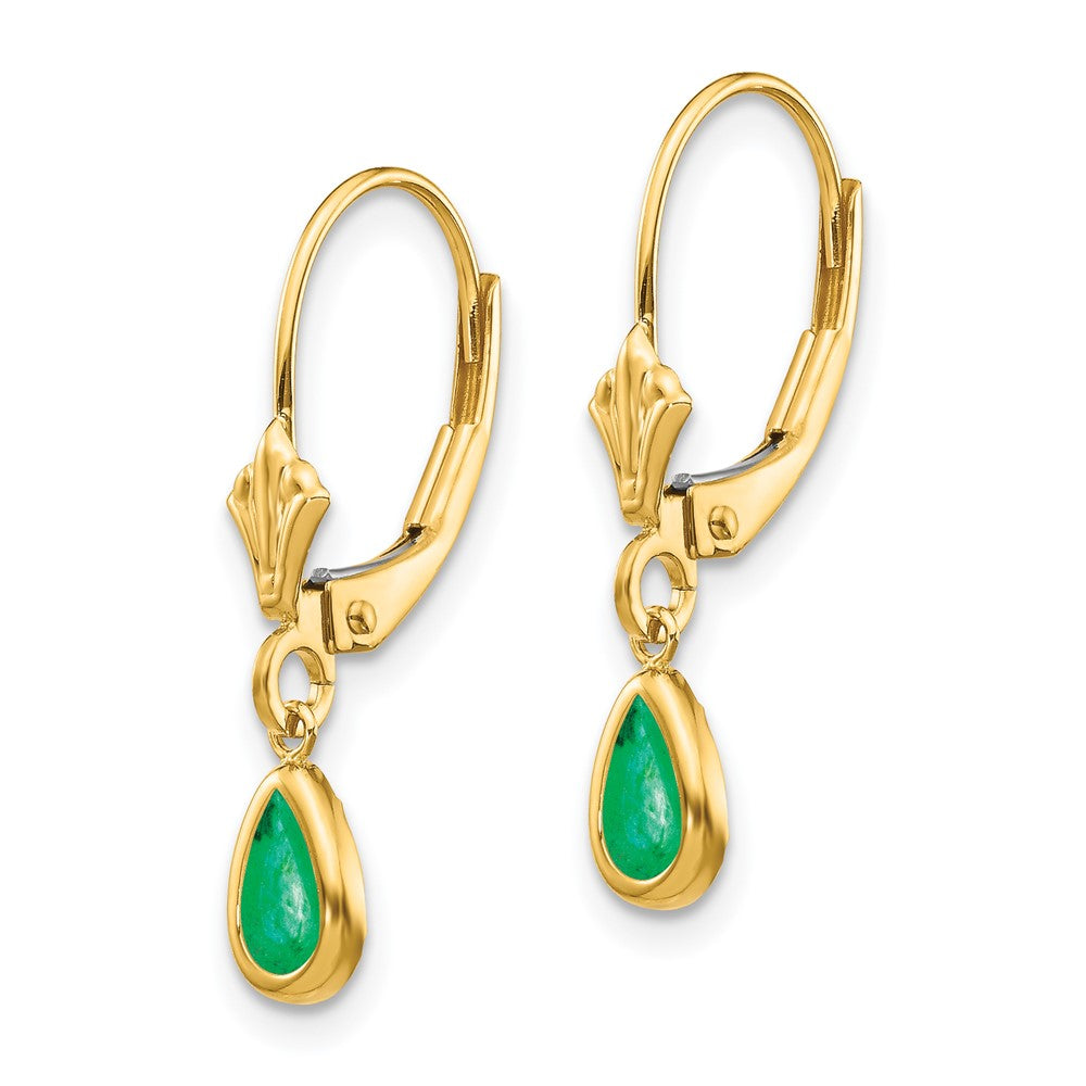 14k Yellow Gold 6x4mm Emerald/May Earrings