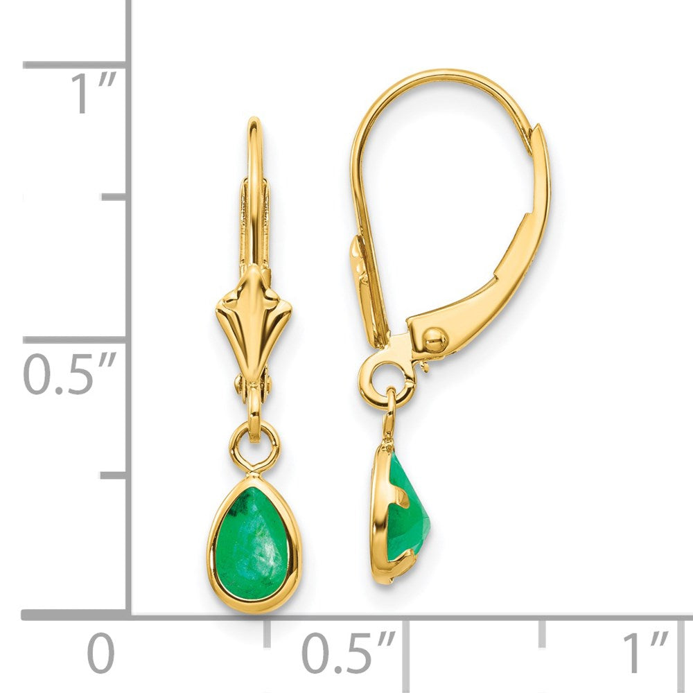 14k Yellow Gold 6x4mm Emerald/May Earrings