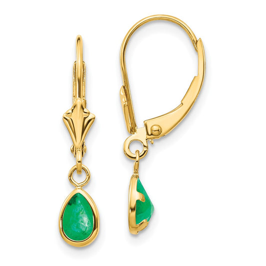 14k Yellow Gold 6x4mm Emerald/May Earrings