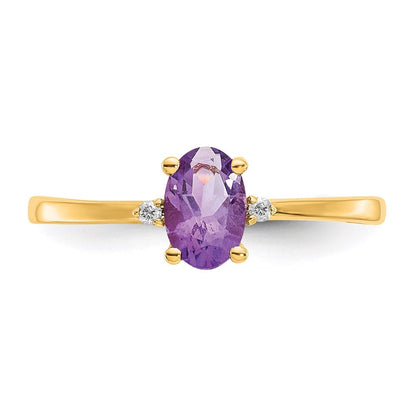 14K Yellow Gold Real Diamond u0026 Amethyst Birthstone Ring