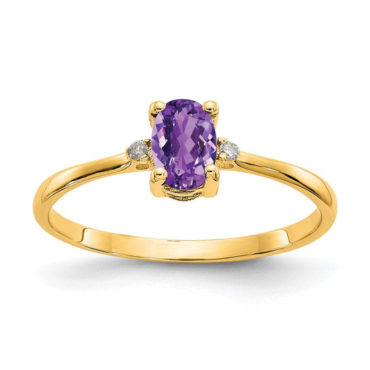 14K Yellow Gold Real Diamond u0026 Amethyst Birthstone Ring
