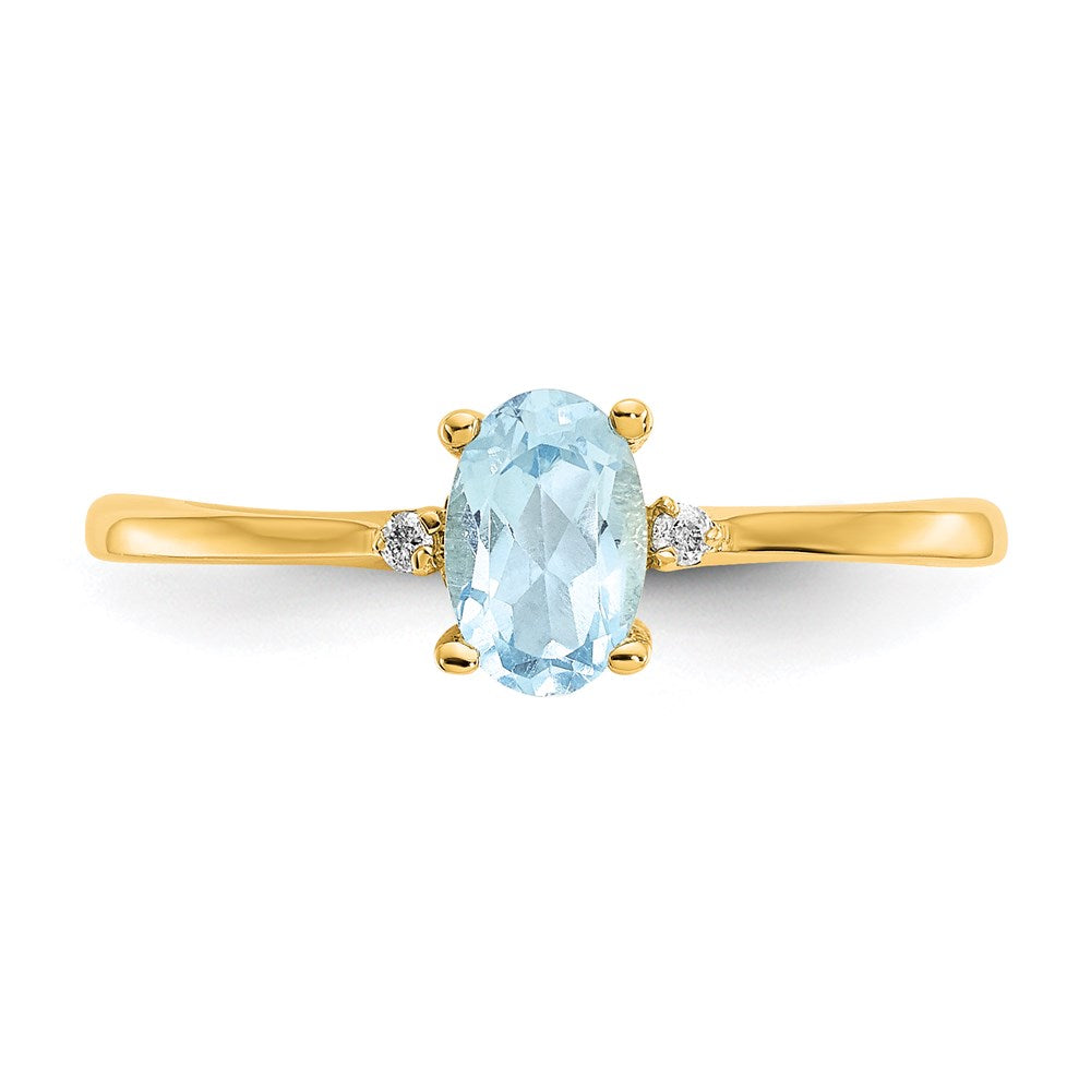 14K Yellow Gold Real Diamond u0026 Aquamarine Birthstone Ring