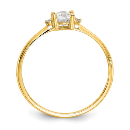 Solid 14k Yellow Gold Simulated CZ & White Topaz Birthstone Ring