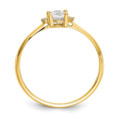 14K Yellow Gold Real Diamond u0026 White Topaz Birthstone Ring