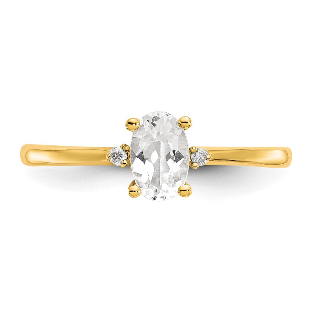 Solid 14k Yellow Gold Simulated CZ & White Topaz Birthstone Ring