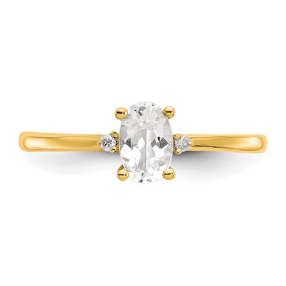 Solid 14k Yellow Gold Simulated CZ & White Topaz Birthstone Ring