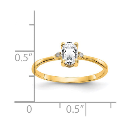 14K Yellow Gold Real Diamond u0026 White Topaz Birthstone Ring