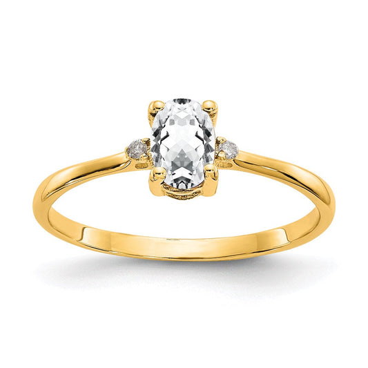 14K Yellow Gold Real Diamond u0026 White Topaz Birthstone Ring