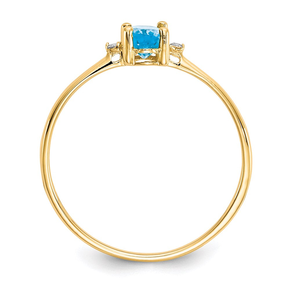 14K Yellow Gold Real Diamond u0026 Blue Topaz Birthstone Ring